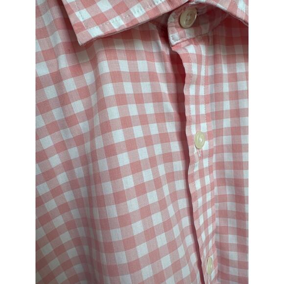 Gazman Easy Care Gingham Check Shirt pink coral & white cotton preppy medium - Picture 12 of 14